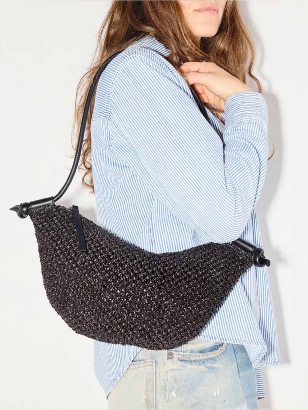 Freda Salvador ELODIE CRESCENT BAG Woven Shoulder Bag in Black